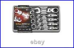 GearWrench 9550 10 pc Metric Stubby Flex Head Combo Ratcheting Wrench Set 10-19m