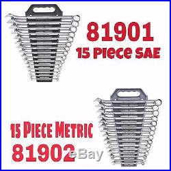 Gearwrench 15 Piece SAE Long Combination Wrench Set 81901 & 15 Pc Metric 81902