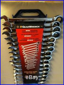Gearwrench Ratcheting Wrench Set Swing Arc Metric 8 19 24 mm Combination 16 Pcs