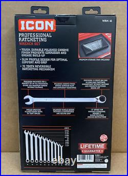ICON WRAM-10 Anti-Slip Grip Metric 10Pc Professional Ratcheting Wrench Set 64840