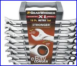 KD Tools 16-Piece Ratchet Wrench Set Combination Metric Polished Chrome w Case