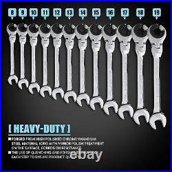 LOSCHEN Metric Open Flex-Head Ratcheting Wrench Combination 12 Pcs/set 8-19mm