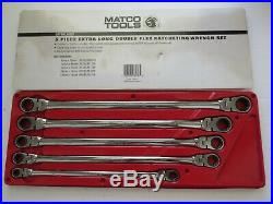 MATCO TOOLS 8mm to 19mm 5 PIECE EXTRA LONG FLEX RATCHETING WRENCH SET - NICE
