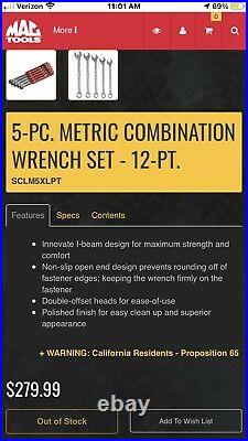 Mac tools precision torque Combonation Wrench Set 20-24mm