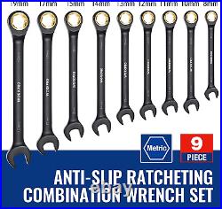 Metric 9-Piece Anti-Slip Ratcheting Combination Wrench Set, 8-19 Mm, 72-Teeth