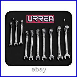 Metric full-polished flex head wrench set, 10 pieces