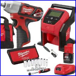 Milwaukee 2463-21RS M12 Impact Wrench withM12 Inflator +12pc Metric Socket Set