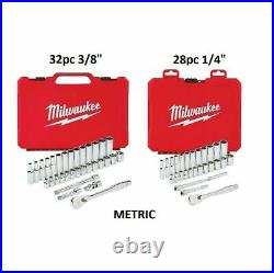 Milwaukee 48-22-9010 1/2 and 48-22-9008 3/8 SAE & Metric Socket Sets + BONUS