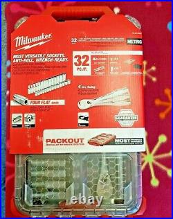 Milwaukee 48-22-9482 32-Pc 3/8 Metric Ratchet/Socket Set with PACKOUT Case New