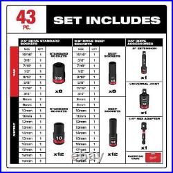 Milwaukee 49-66-7009 SHOCKWAVE 3/8 Impact Duty SAE/Metric Socket Set 43 PC