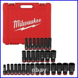 Milwaukee 49-66-7016 29 Pc 1/2 Dr Deep SAE & Metric Shockwave Impact Socket Set