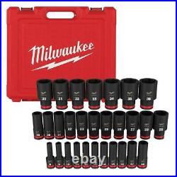 Milwaukee 6 Point Impact Socket Set 1/2 Inch Drive Metric Hand Tool Case 29 pcs