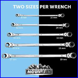 Mountain 5 Piece Metric Double Box Universal Spline Ratcheting Wrench Set RM6