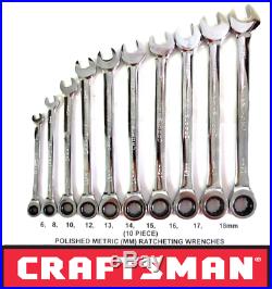 NEW CRAFTSMAN 10 pc PIECE RATCHETING WRENCH SET POLISHED METRIC MM