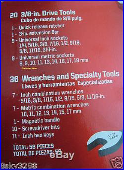 NEW Craftsman 56 pc Universal Mechanics Tool Socket / Wrench Set