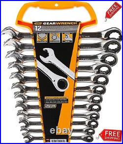 NEW GEARWRENCH Open End Ratcheting Metric Wrench Set 12 Pc Chrome 12 Point 85597