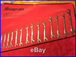 NEW SNAP-ON TOOLS 14 PIECE METRIC 4-WAY ANGLE HEAD WRENCH SET VSM814 With Kitbag