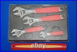 NEW Snap-on 4 Piece Red Soft Grip Flank Drive Plus Adjustable Wrench Set