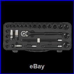 New! AK7972 Sealey PREMIER BLACK Socket Set 28pc 1/2 Sq 6pt WallDrive Metric