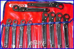 Proto J3895M 10 Piece, 12 Point Metric Ratcheting Flare Nut Wrench Set 10-19MM