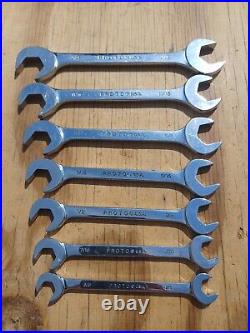 Proto Professional 7pc Full Polish Angle Open-End Wrench Set 3/8 3/4 VGUC USA