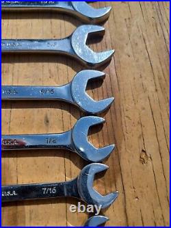 Proto Professional 7pc Full Polish Angle Open-End Wrench Set 3/8 3/4 VGUC USA