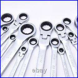 Ratchet Gear Flexible Head Ratcheting Wrench Spanners Tool Set Crv Steel 8-24mm