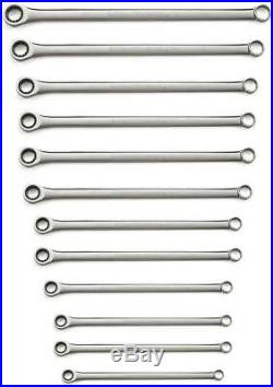 Ratcheting Wrench Set Extra Long Pattern Metric Chrome Finish Reliable 12-Piece