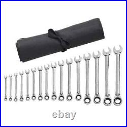 Ratcheting Wrench Set Metric 72-Tooth Combination Reversible 16 Pieces