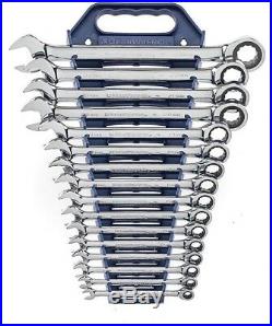 Ratcheting Wrench Set Metric Master Combination Chrome Finish Reliable 16-Piece