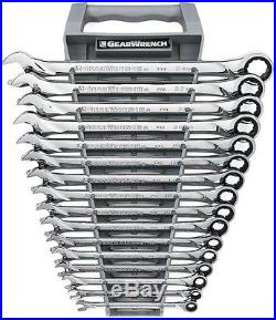 Ratcheting Wrench Set Metric XL All Metal Chrome Finish Storage Rack (16-Piece)