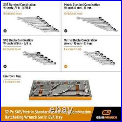 SAE/Metric Standard and Stubby Combo Ratcheting Wrench Set in EVA Tray 32-Piece