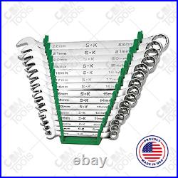SK Tools 86255 Metric Combination Wrench 16pc Set 12pt Offset Angle USA MADE