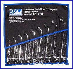 SP TOOLS Wrench Set 9 Piece Metric 75° Degree Offset Ring Spanner SP10429