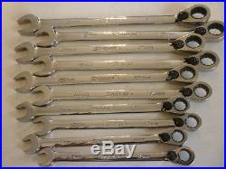 Snap On 10 Piece Metric Flank Drive Plus Reversible Ratcheting Wrenches, 10-19 m