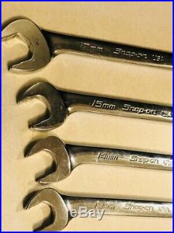 Snap-On 7 Pc Metric FLANK DRIVE PLUS 4-Way Angle Head OpenEnd Wrench Set SVSM807