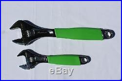 Snap On Tools Adjustable Wrench Set, 2pc. Flank Drive With Green Cushion Grips