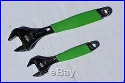 Snap On Tools Adjustable Wrench Set, 2pc. Flank Drive With Green Cushion Grips