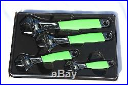 Snap On Tools Green Adjustable Wrench Set, 4pc. Flank Drive With Cushion Grips