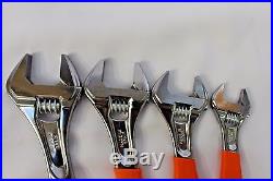 Snap On Tools Orange Adjustable Wrench Set 4pc. Flank Drive With Cushion Grips
