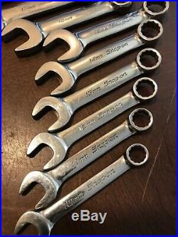 Snap On Tools USA Short Miget Stubby Metric Wrench Set 10-19mm Flank Drive 12pt