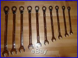 Snap-on 10 pc Metric Reverse Ratcheting Combination Wrench / Spanner Set