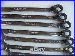 Snap on tools metric ratcheting wrench set open end speed wrench srxrm710 used