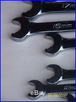 Snap on tools metric ratcheting wrench set open end speed wrench srxrm710 used