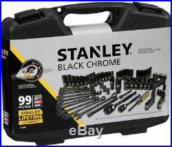 Stanley 99 Piece Mechanics Tool Socket Set SAE Metric Tools Black Chrome Drive