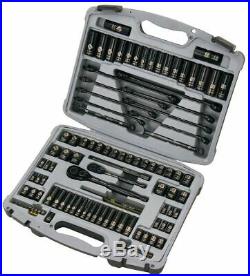 Stanley 99 Piece Mechanics Tool Socket Set SAE Metric Tools Black Chrome Drive
