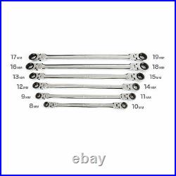 TEKTON WRN77164 Long Flex Ratcheting Box End 8 to 19 mm Wrench Set, 6 Pieces