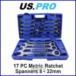 US PRO 17PC 8 32mm Metric Gear Ratchet Combination Spanner Wrench Set 3236