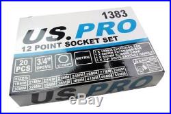 Us Pro 20pc 3/4 Dr 12pt Socket Wrench Set 19 50mm 1383