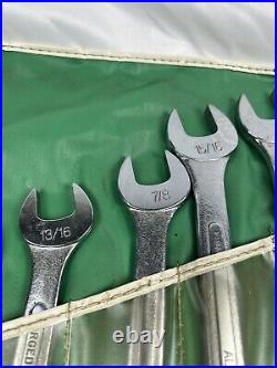 Vintage 14 Piece S-K Tools SAE Combination Wrench Set 1713 Roll Pouch. USA